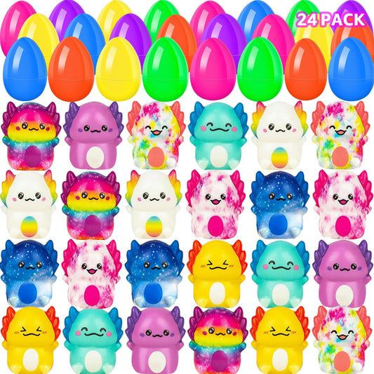 Filledeggs toy-filled Easter egg opens to reveal a squishy animal toy.