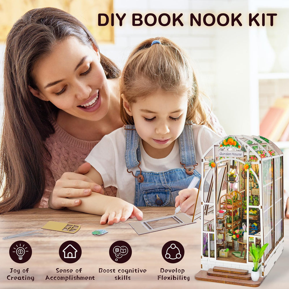 Fimeetoy Book Nook Kit miniature garden house brightening bookshelf charm