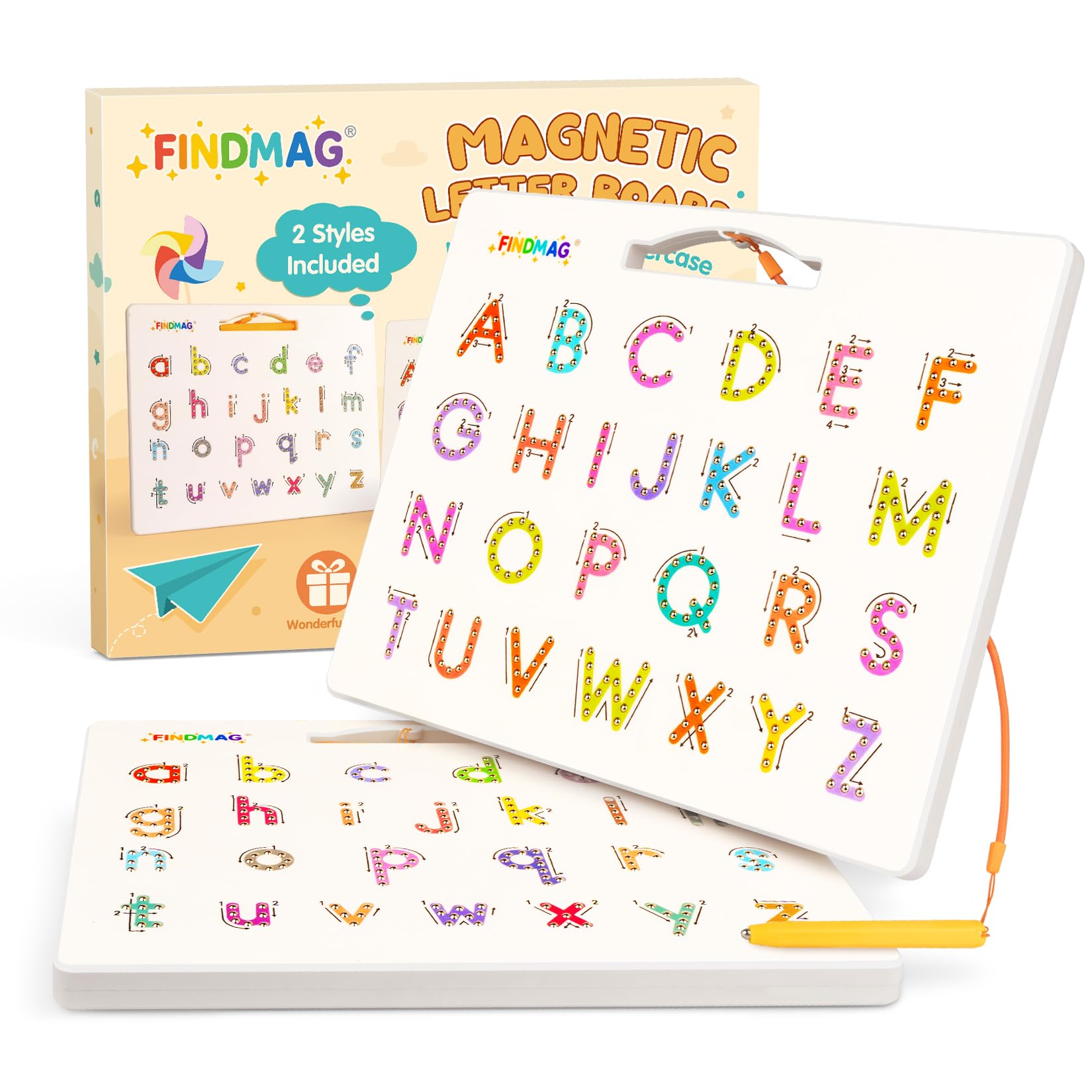 FINDMAG Magnetic Letter Board front view with vibrant letters for early learning