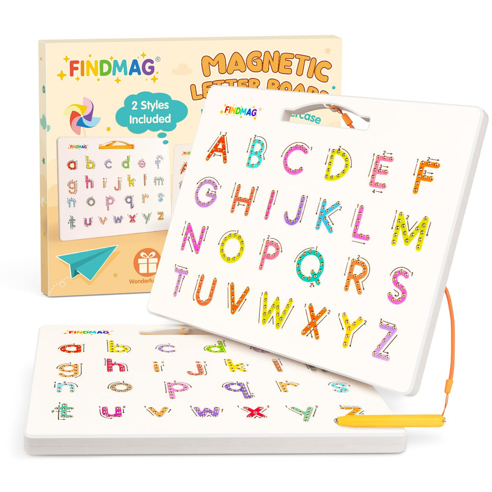 FINDMAG Magnetic Letter Board front view with vibrant letters for early learning