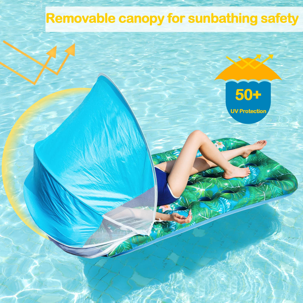 FindUWill pool float with canopy maintaining buoyancy for stable lounging