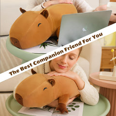 Finebee weighted capybara plush in a bedroom decor setting for playful charm.