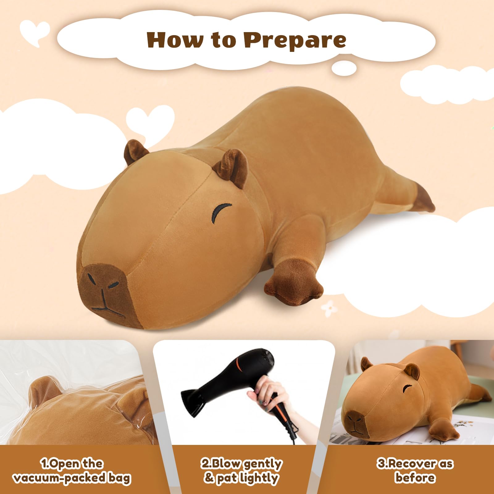 Finebee weighted capybara plush fur detail highlighting plush surface texture.