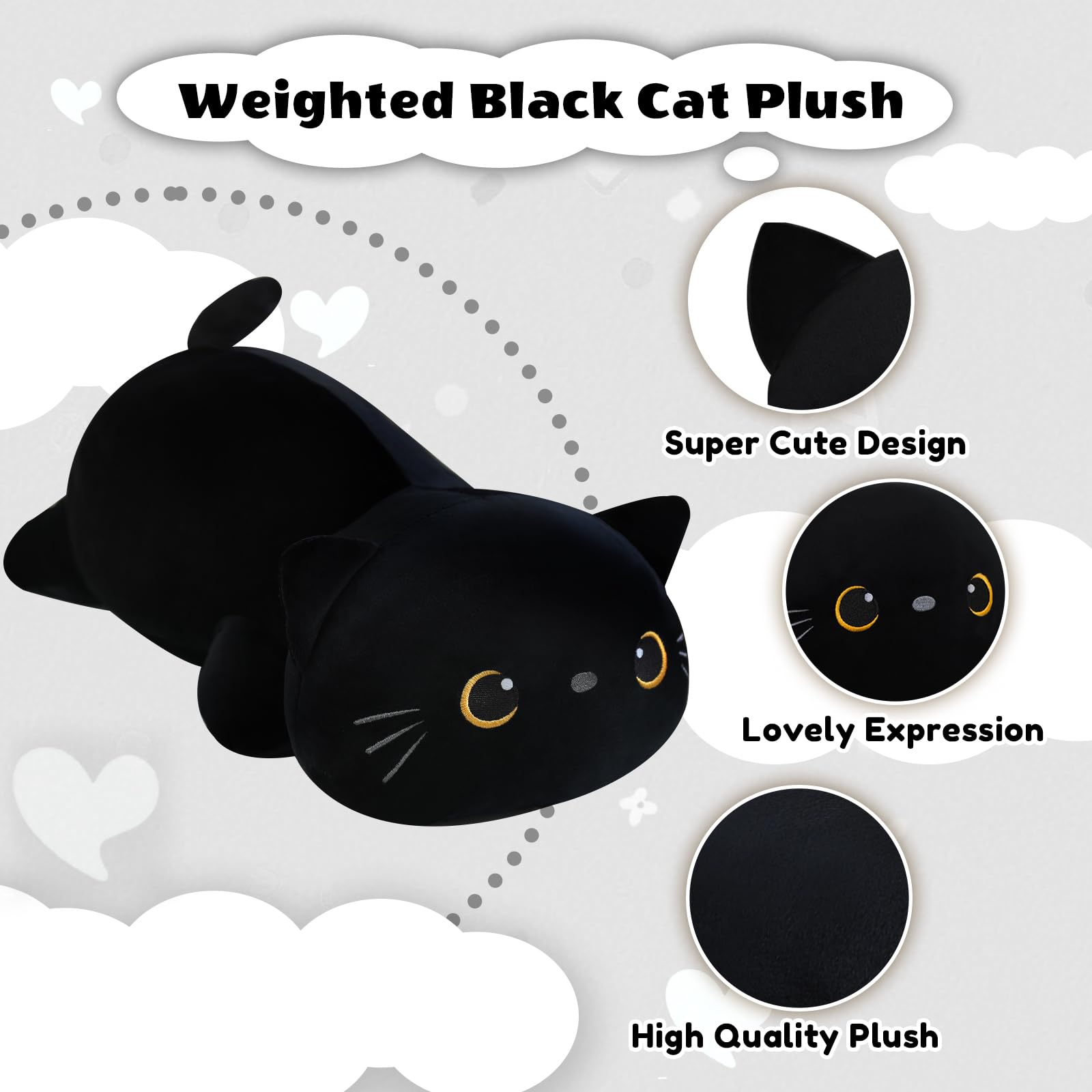 Finebee weighted cat plush, 13.8 inches, ideal for cuddling and desk decor
