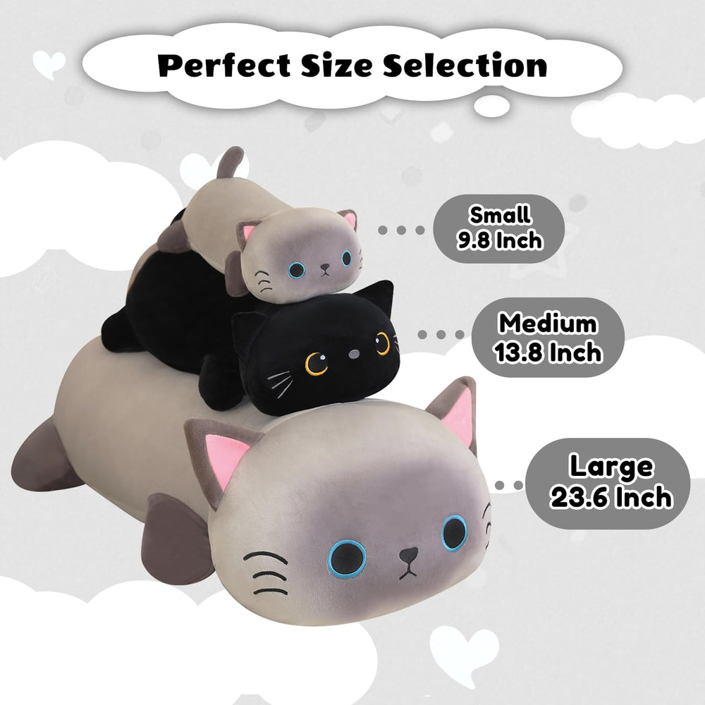 Finebee weighted cat plush side view demonstrates compact, plush presence