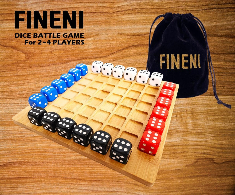 FINENI Dice Battle wooden board and pieces on display, durable craftsmanship for regular use.
