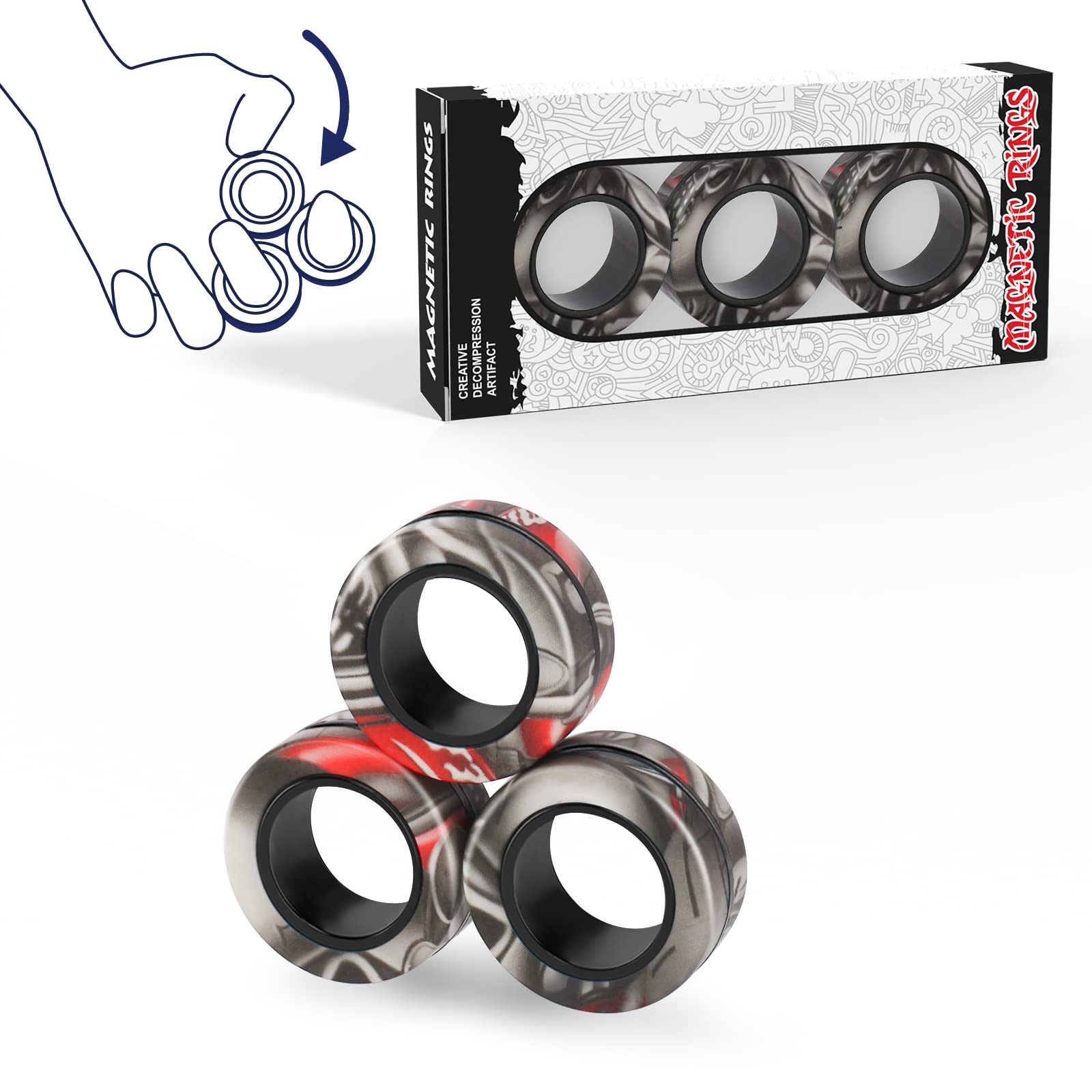 Finger Rock 3PCS magnetic rings set shown for focus and calm