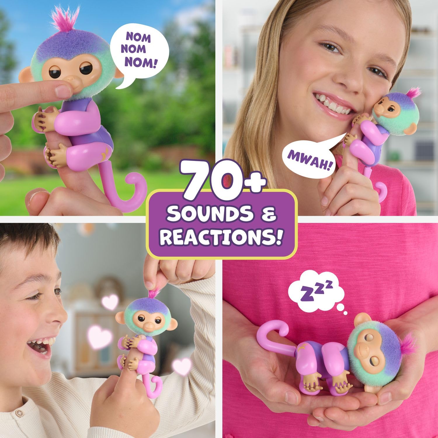 Fingerlings Mimi pink poseable tail sits neatly on your desk or shelf.