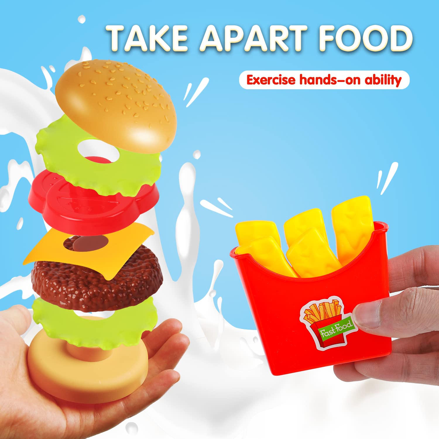 FINGOOO Pretend Play Set Popcorn image showing modular take‑apart pieces for interactive meals.