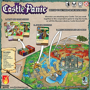 Castle Panic 2nd Edition map art and monster tokens showcase vibrant siege visuals.