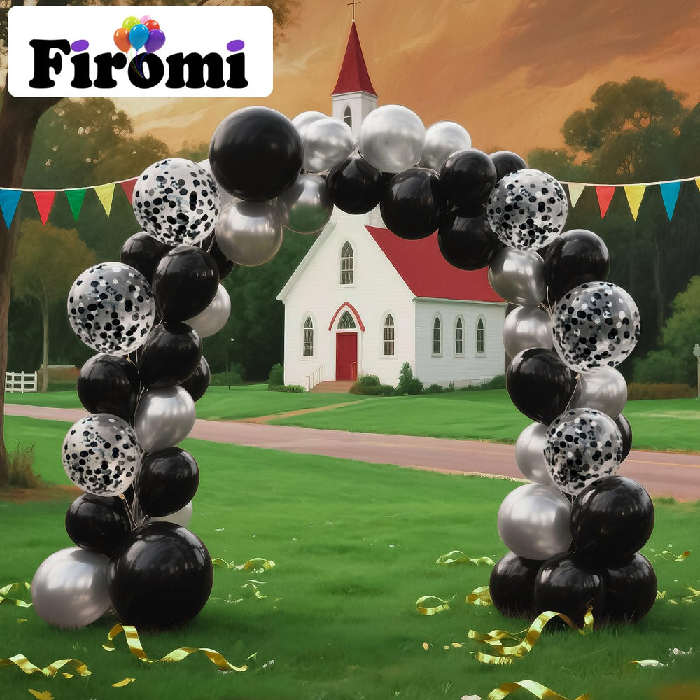 Firomi balloon arch setup with 12 inch balloons for arches and garlands.