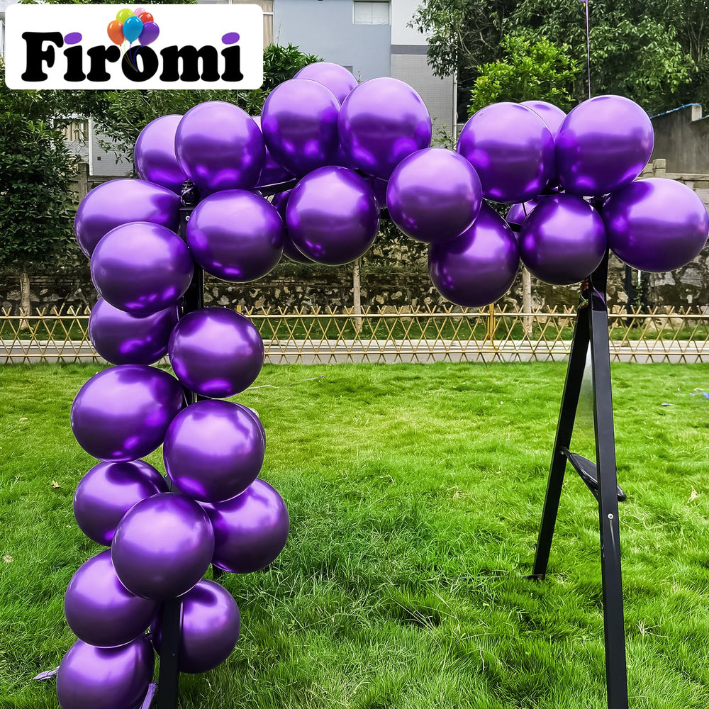 Firomi 12-inch purple balloons closeup showing metallic chrome finish