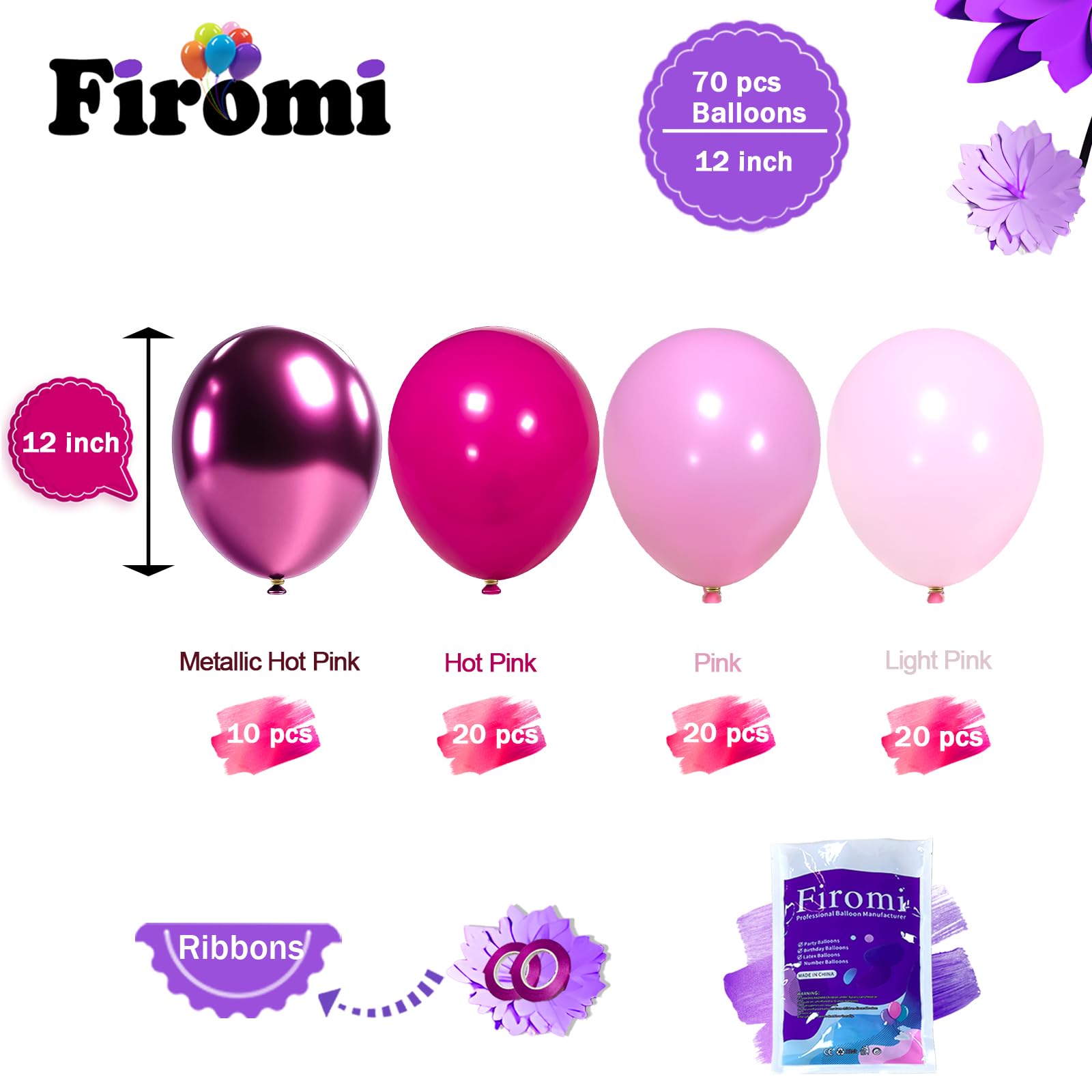 Firomi hot pink latex balloons 12in provide durable, vibrant party accents.