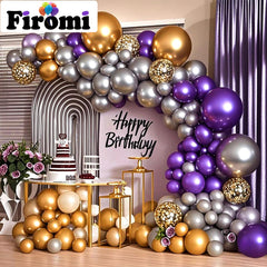 Firomi kid party backdrop featuring purple balloons for vibrant décor.