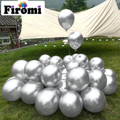 Firomi metallic chrome latex balloons close-up with glossy finish.