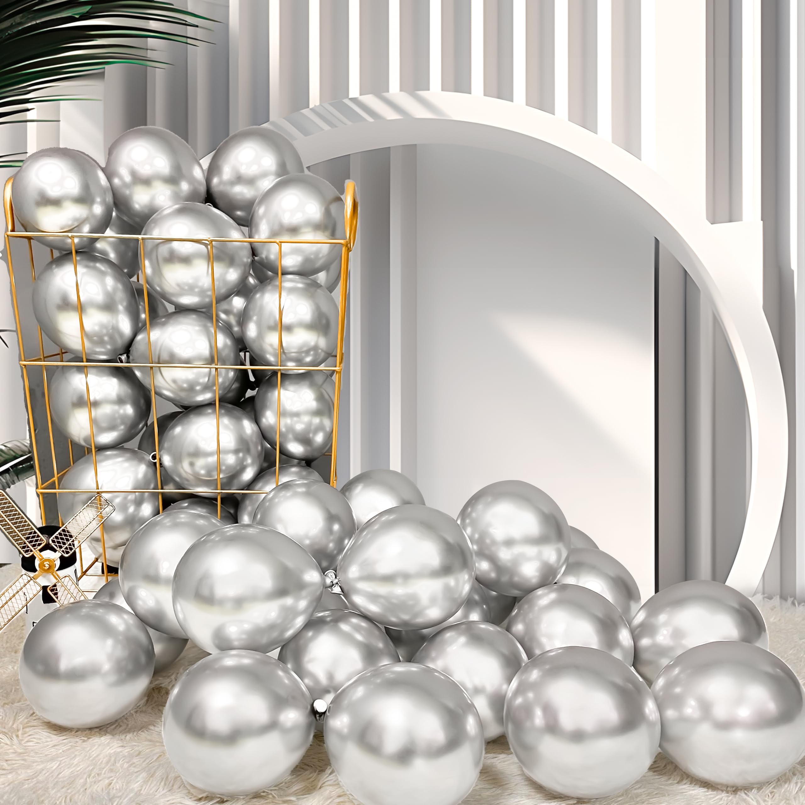 Firomi metallic silver 5-inch balloons pack, ideal for elegant wedding decor.