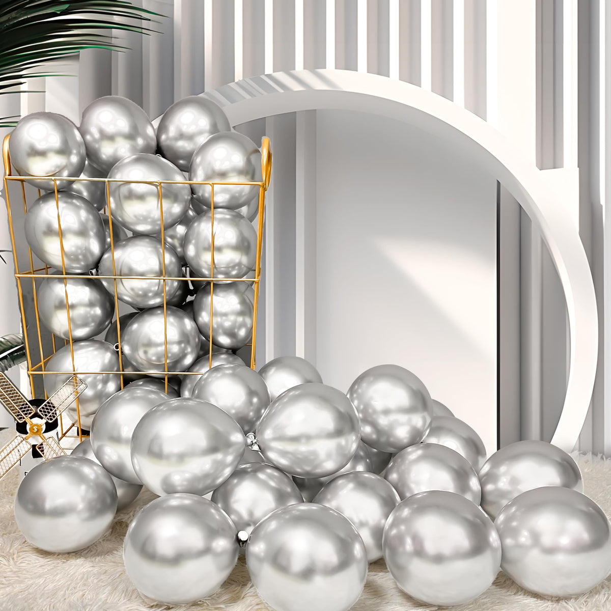 Firomi metallic silver 5-inch balloons pack, ideal for elegant wedding decor.