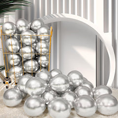 Firomi metallic silver 5-inch balloons pack, ideal for elegant wedding decor.