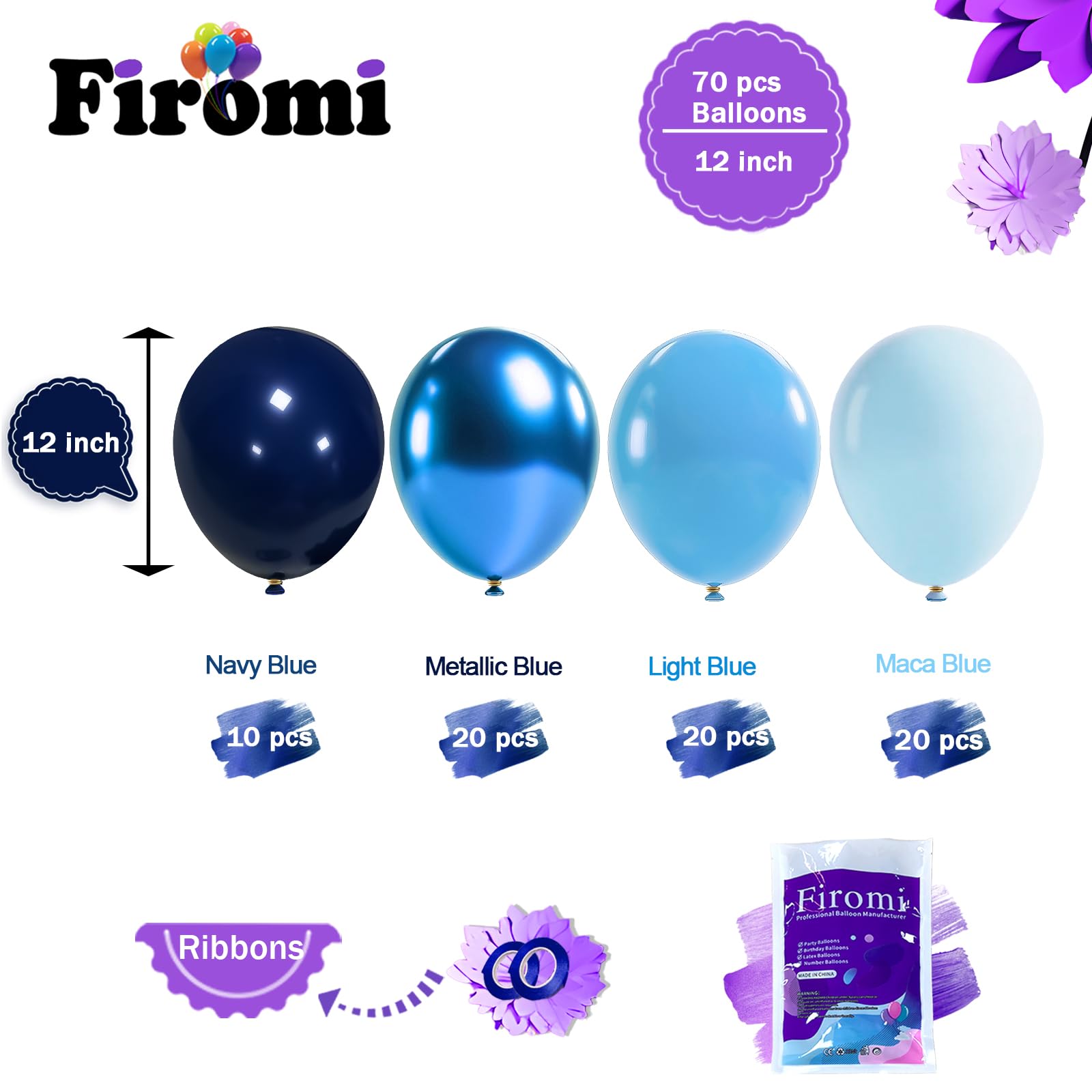 Firomi navy blue balloons for elegant, durable indoor or outdoor decorations.