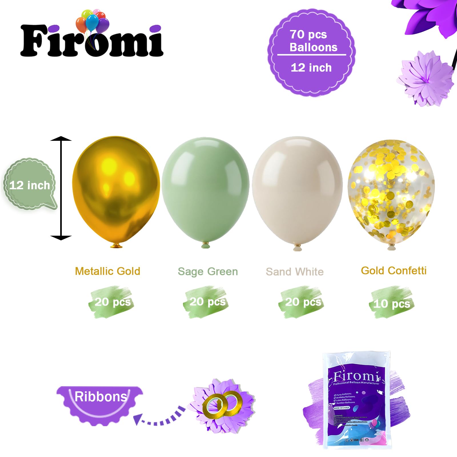 Firomi sage green 12-inch balloons ideal for elegant baby showers.