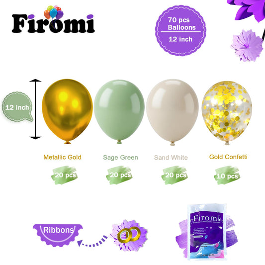 Firomi sage green 12-inch balloons ideal for elegant baby showers.