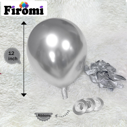 Firomi silver balloon arch setup for weddings and birthdays.