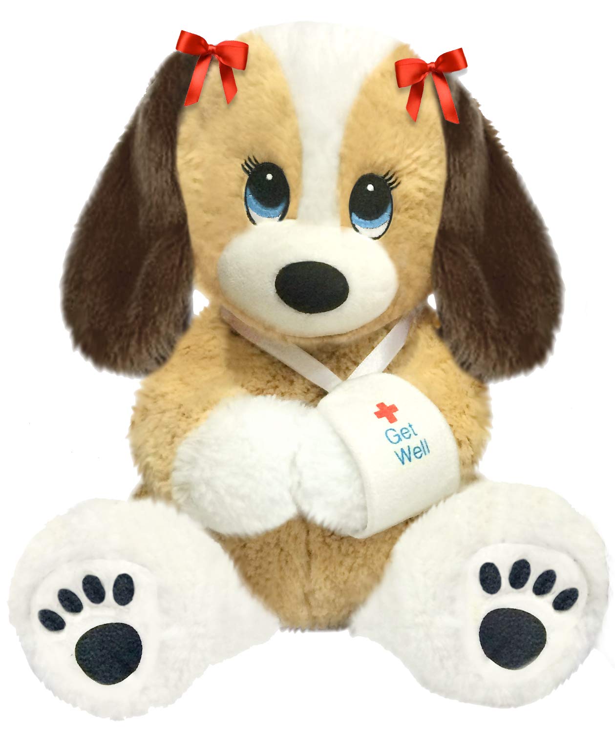 First & Main Melancholy Melanie plush puppy sitting with Get Well Soon bandage, comforting for kids.