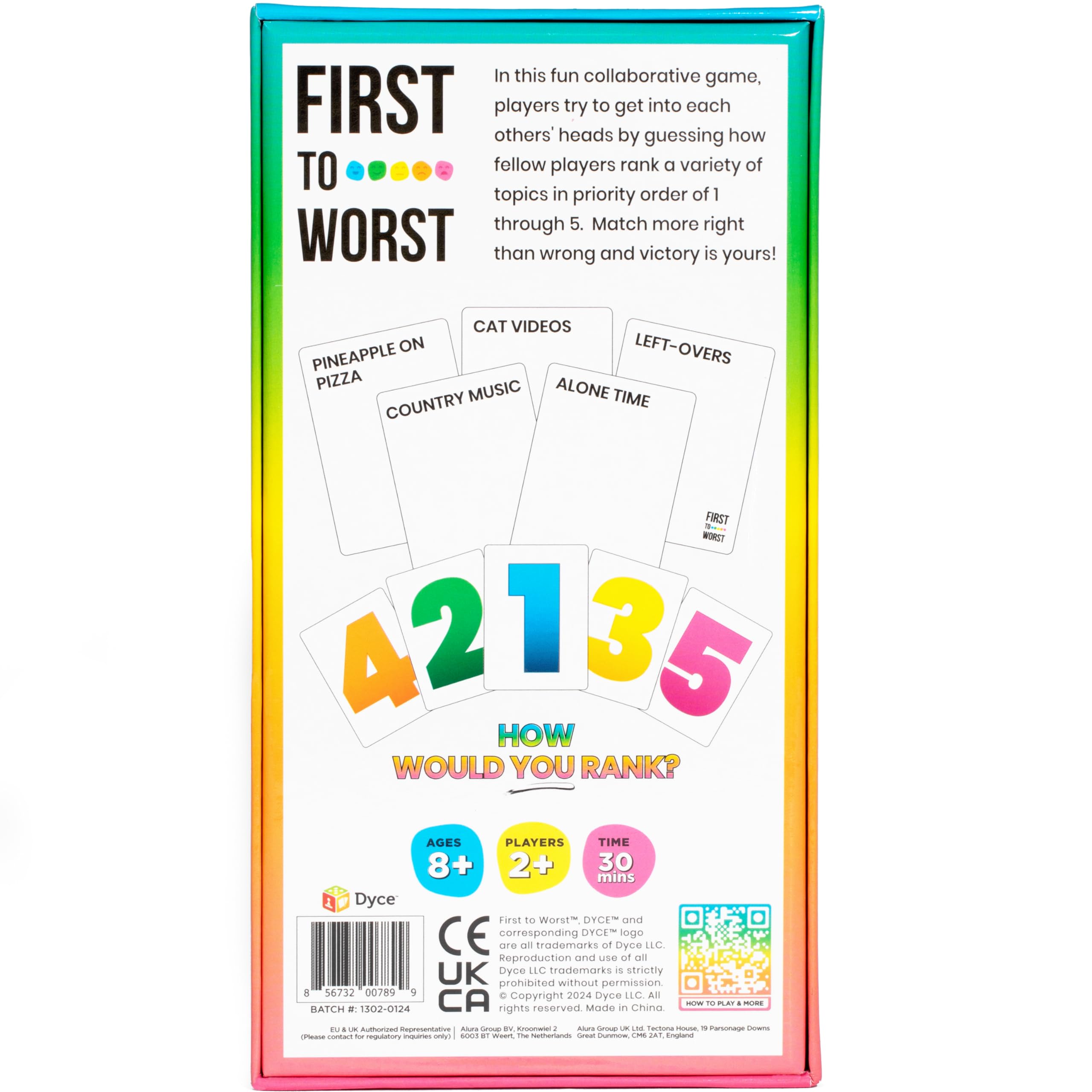 First to Worst card examples show provocative topics for ranking.