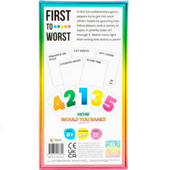 First to Worst card examples show provocative topics for ranking.