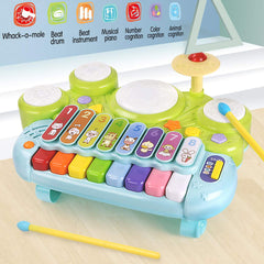 Fisca 3-in-1 drum set with lights for interactive rhythm practice.
