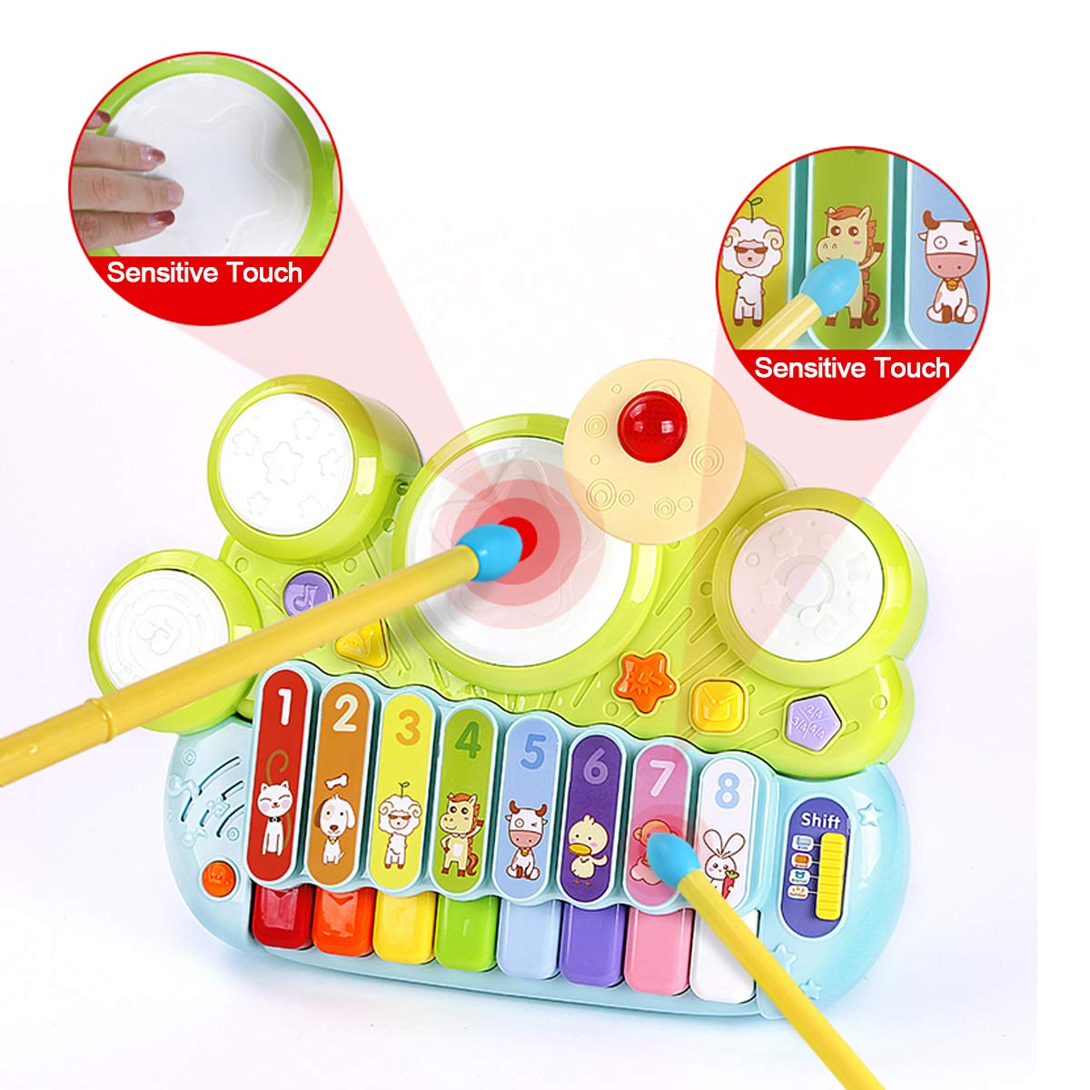 Fisca 3-in-1 light-up piano mode with LEDs.