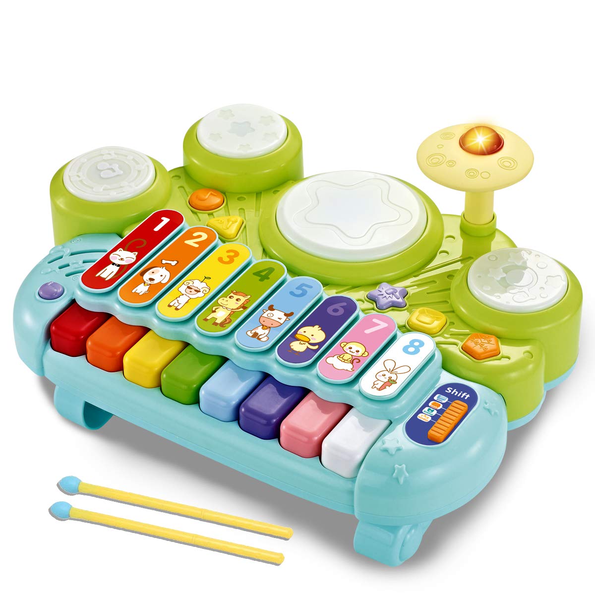 Fisca 3-in-1 toy piano keyboard with colorful keys supports early learning.
