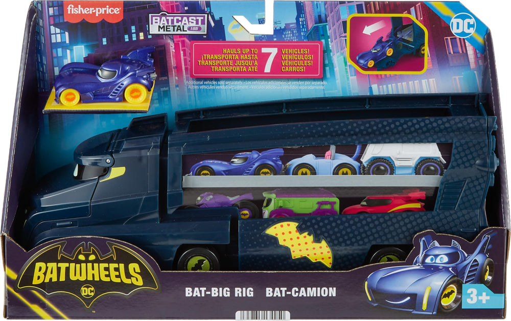Fisher-Price Bat-Big Rig supports on-the-go fun with portable storage for vehicles.
