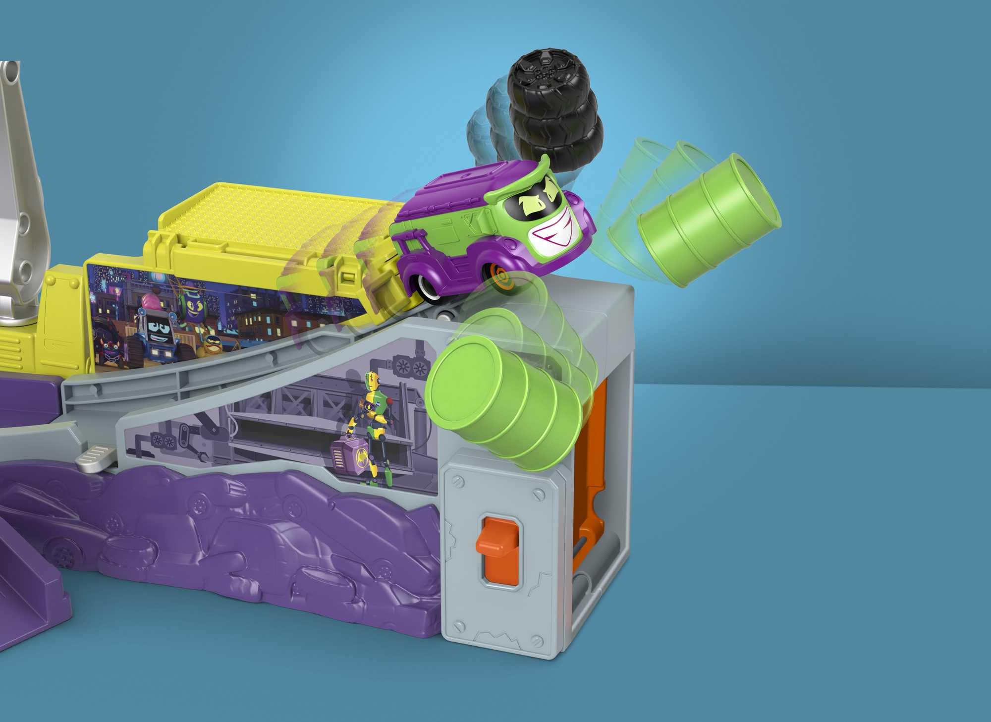 Fisher-Price Batwheels gate crash action sparks dramatic play.