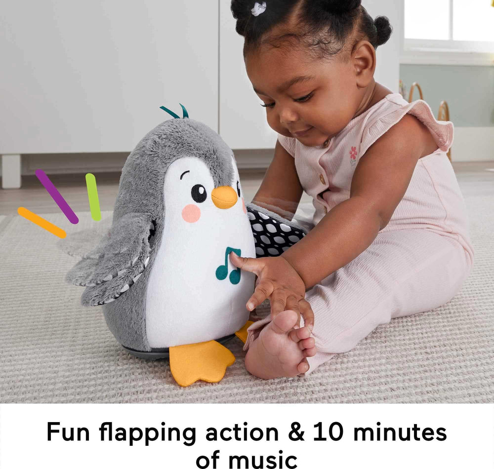 Fisher-Price Flap & Wobble Penguin in musical play mode with gentle tunes.