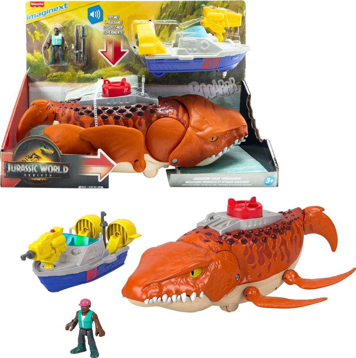 Fisher-Price Imaginext Aquachomp Mosasaurus full figure ready for imaginative sea adventures