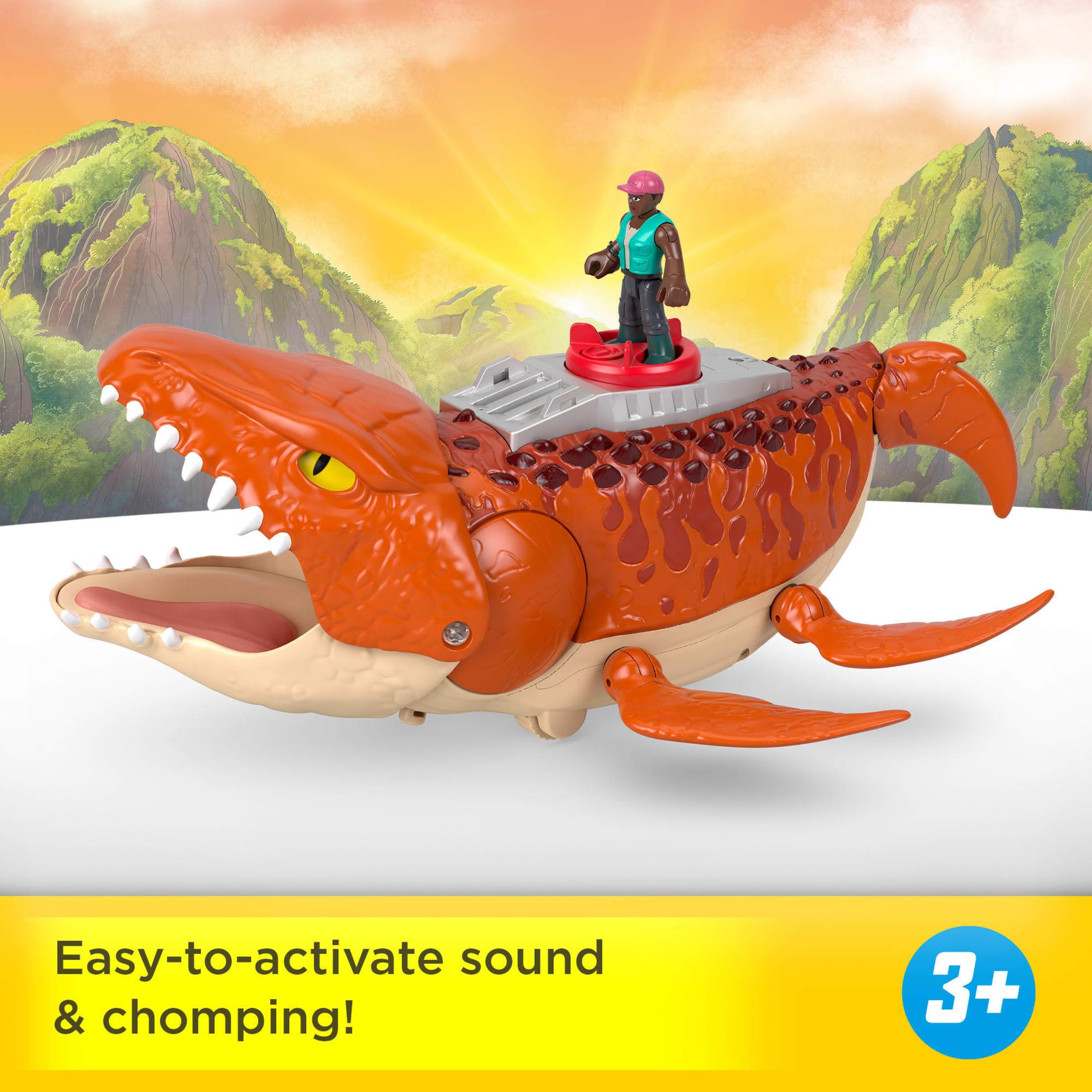 Fisher-Price Imaginext Aquachomp Mosasaurus wheels movement simulates swimming