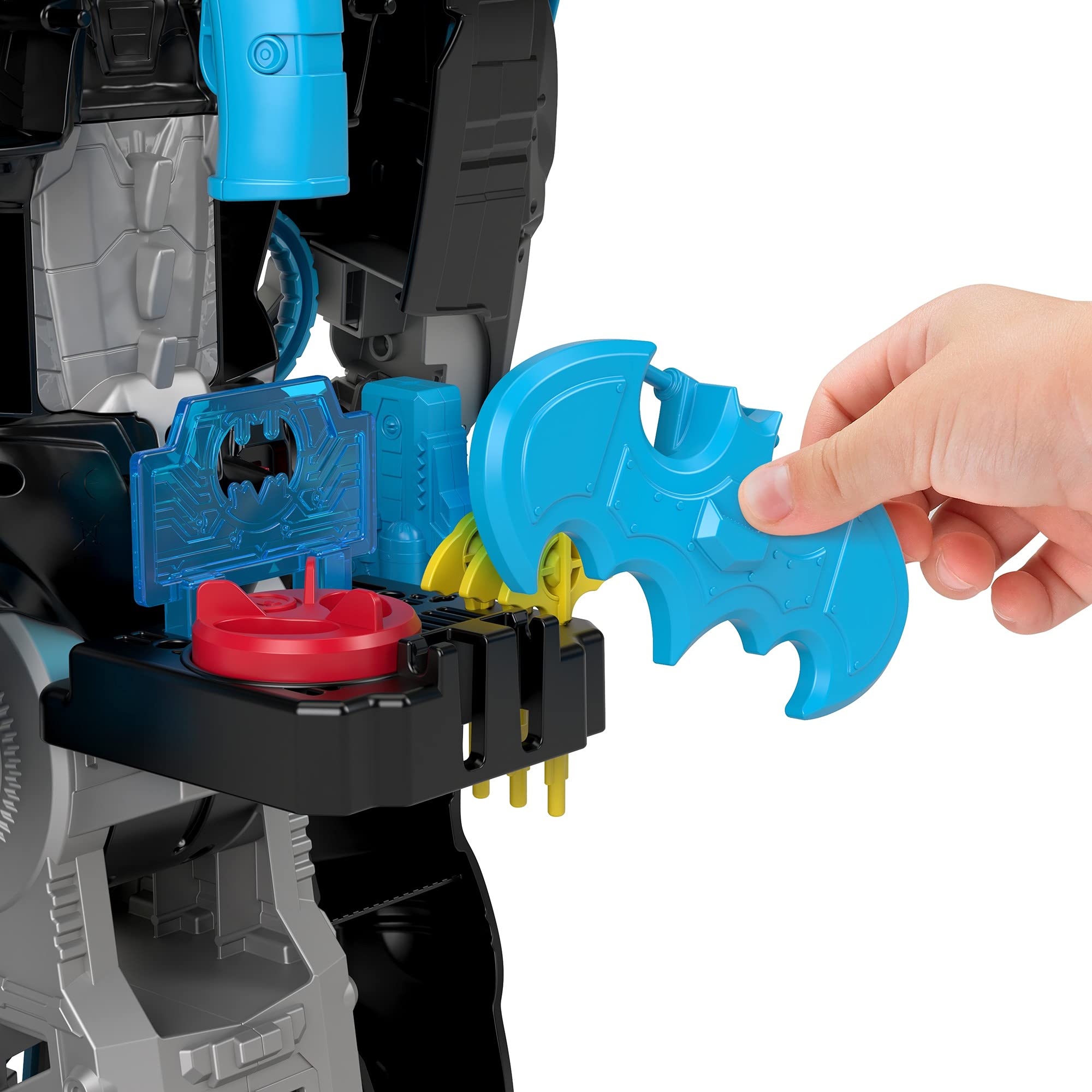 Fisher-Price Imaginext Bat-Tech Batbot transforms from robot to flight mode.