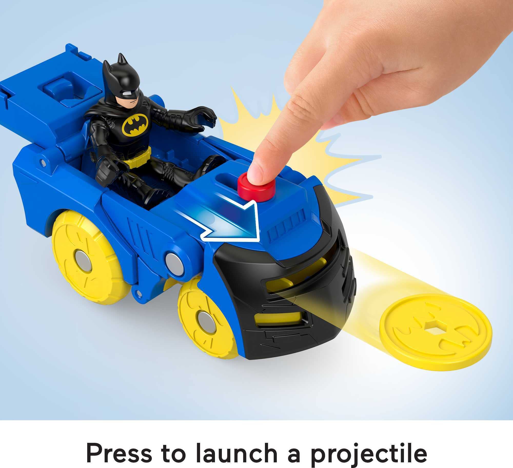 Poseable Batman figure with display stand supports storytelling.