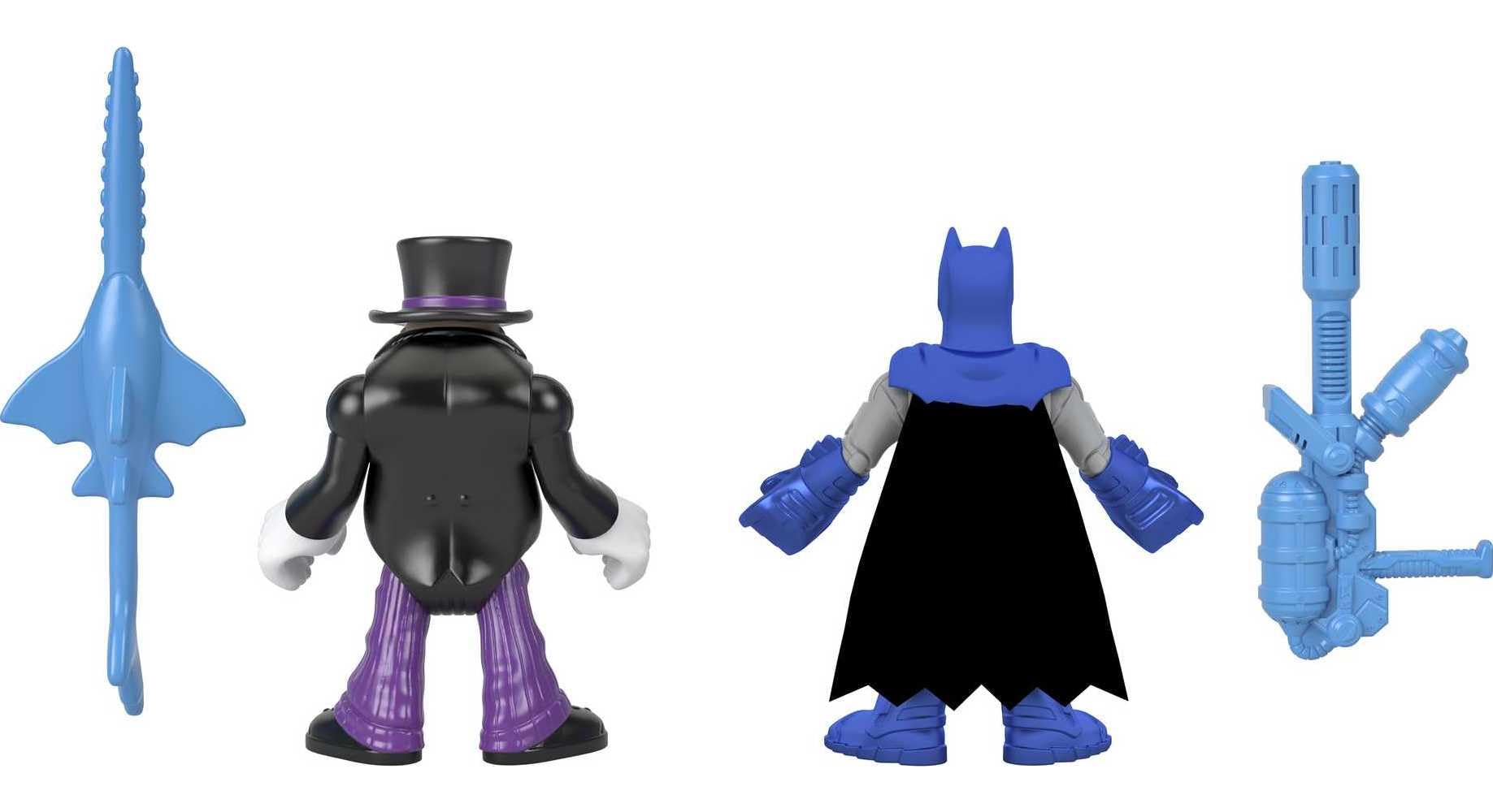 Batman and Penguin battle scene for dramatic storytelling with Imaginext figures.