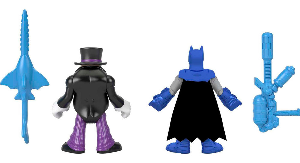 Batman and Penguin battle scene for dramatic storytelling with Imaginext figures.