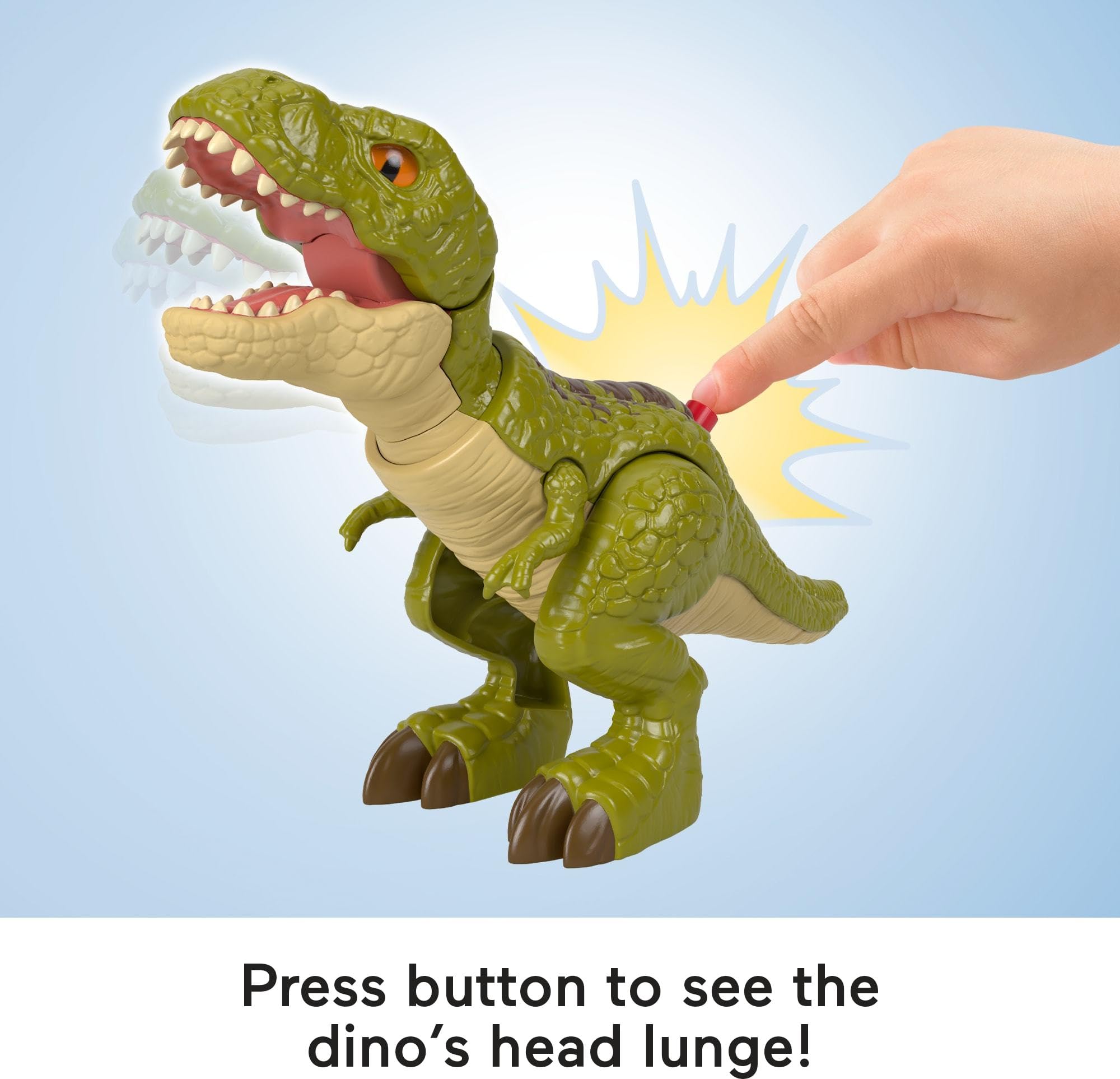 Fisher-Price Imaginext button activation enables kid-activated motion for storytelling.