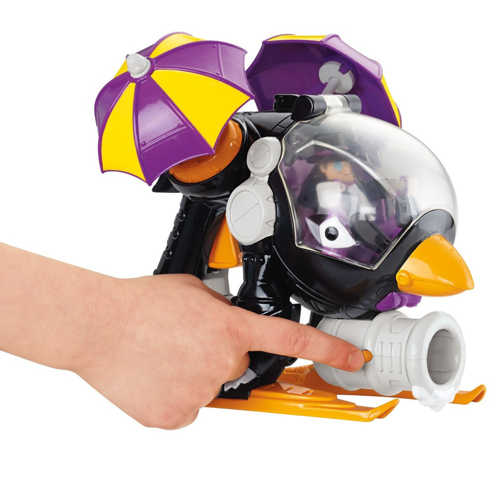 Fisher-Price Imaginext penguin projectile provides interactive play options.