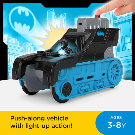 Bat-Tech Tank cockpit action with Batman lights chest during launches.