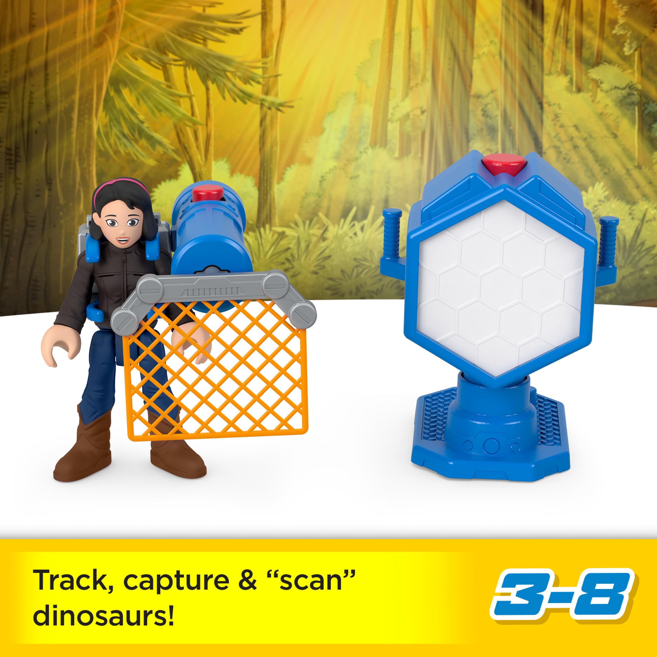 Fisher-Price Imaginext poseable character joins exciting dino adventures for storytelling.