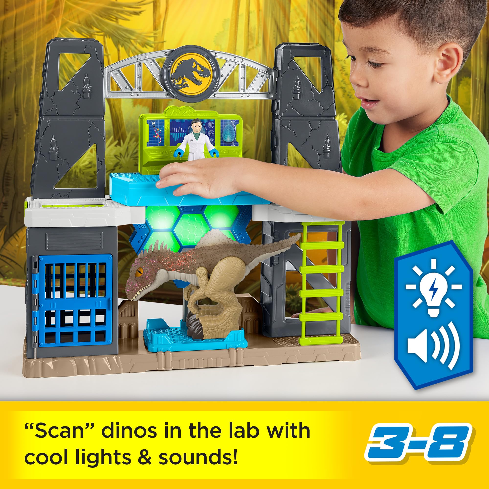 Fisher-Price Imaginext Jurassic World glowing platform ready for scanning adventures