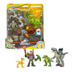 Fisher-Price Imaginext Owen Grady figure with Blue the Raptor for imaginative dinosaur adventures