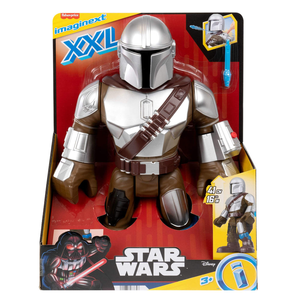 Fisher-Price Imaginext Mandalorian XXL figure packaging image helps shoppers visualize contents