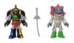Fisher-Price Imaginext interchangeable weapons enable customizable battles.