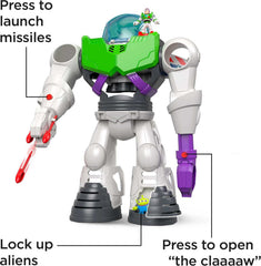 Fisher-Price Imaginext projectile launcher on the right arm sparks pretend battles.